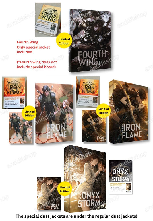Fourth Wing, Iron Flame Part 1-2, Onyx Storm Part 1-2 (Korean Edition) Art Dust Jacket Limited